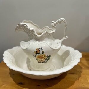 Vintage Arnei’s Ceramic Pitcher and Wash Basin Set with Floral Design